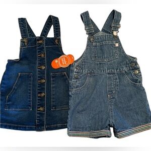 2 denim outfits/ dress and overalls size 18 mo